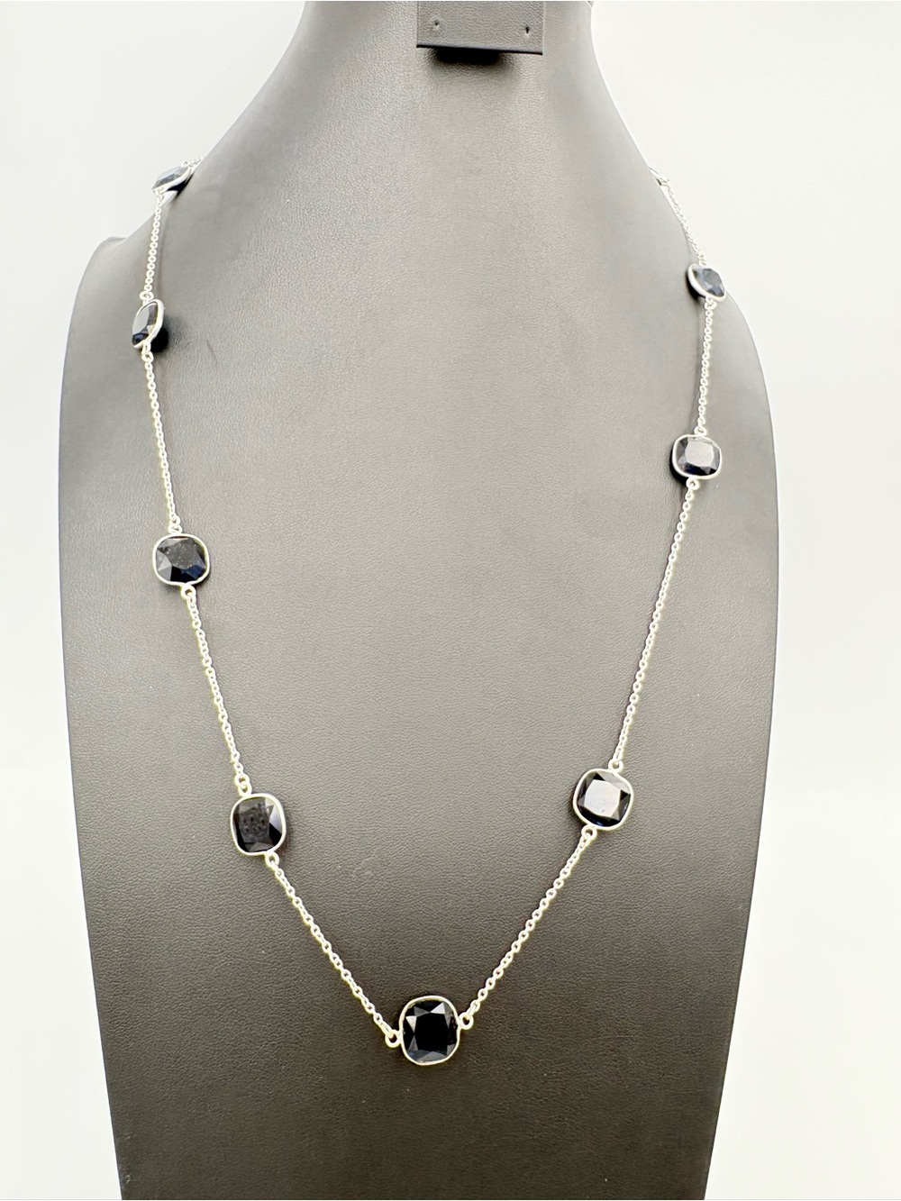 Sterling Silver Genuine Iolite Gemstone Station Necklace 30”